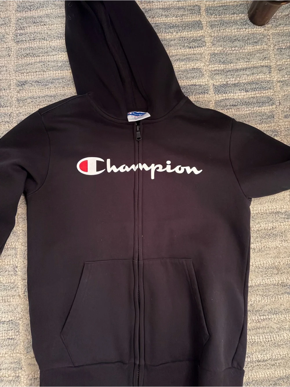 Champion Black Kids Full-Zip Hoodie with White Logo